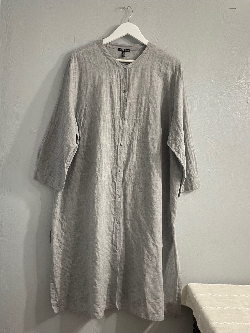 Eileen Fisher Light Gray organic cotton Button-Front  Midi Dress shirtdress 2X - Picture 2 of 13